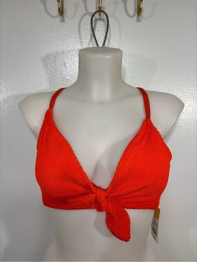 Kona Sol Orange Textured Strappy Bow Front Bikini Top Size D/DD NEW
